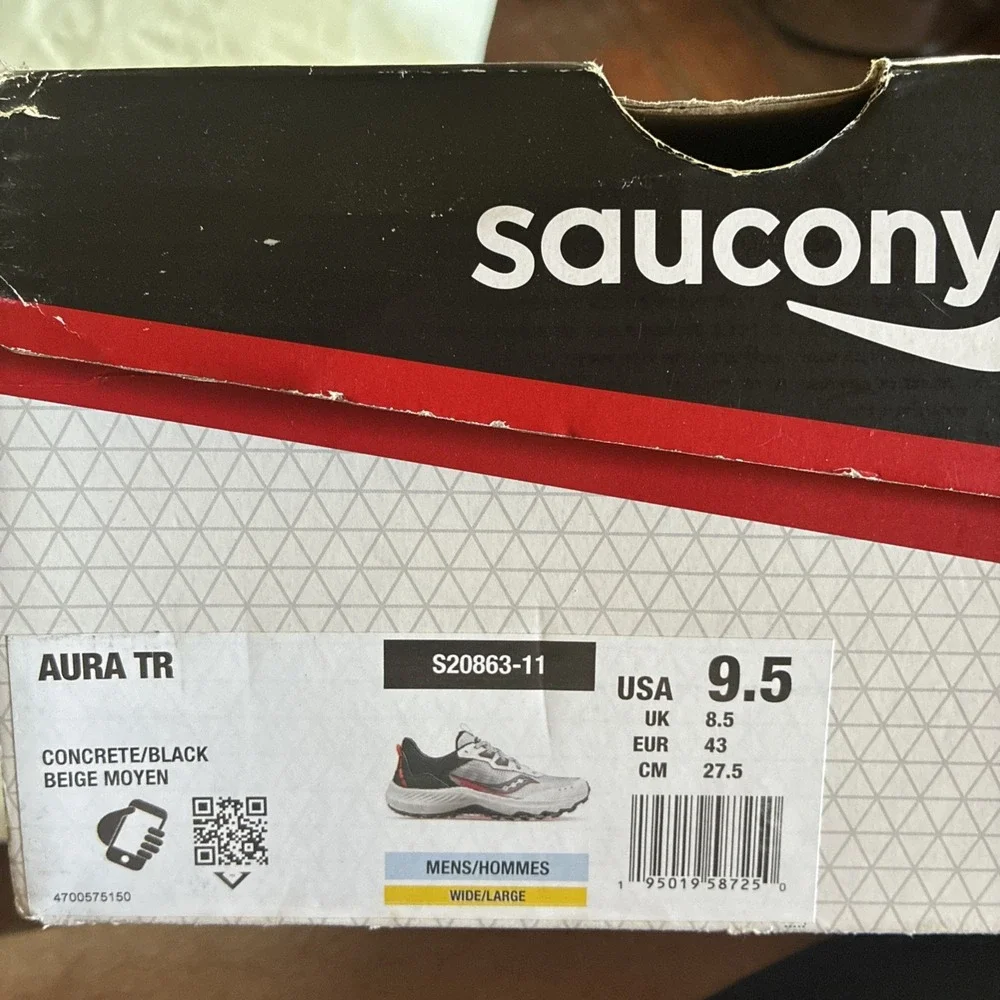 SAUCONY AURA TR Men's Trail Gray/ Red Running Wide Width Sz 9.5